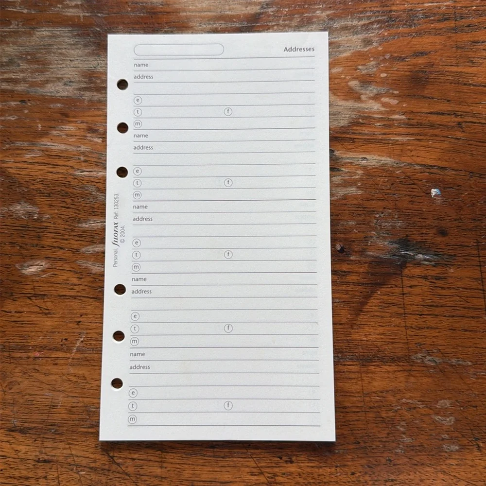 Personal Filofax refills
